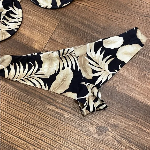Volcom Lip Palm Bikini Set Black and Cream Leaf Print